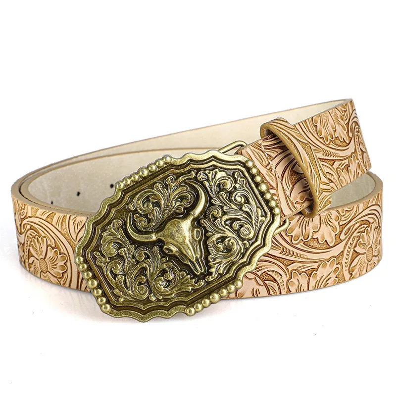Western Cowboy-Stil Vintage Casual Gürtel - Geschnitzte Ochsenkopf-Schnalle & Bohemian-Print, Perfekt für Tägliche Pendler- und Dating-Outfits – Detail 18