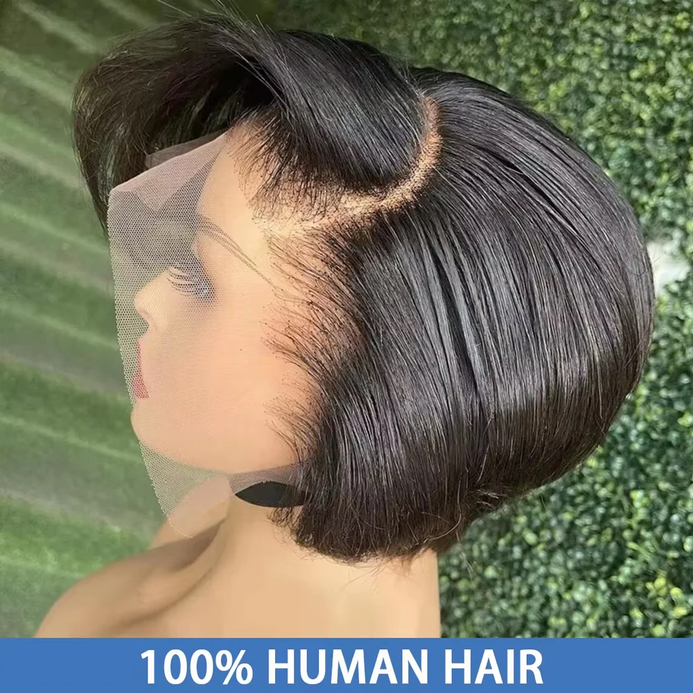 

Straight Pixie Cut Wig Transparent Lace Human Hair Wigs T Part Lace Short Bob Wigs Prepluckd Brazilian Remy Human Hair For Women