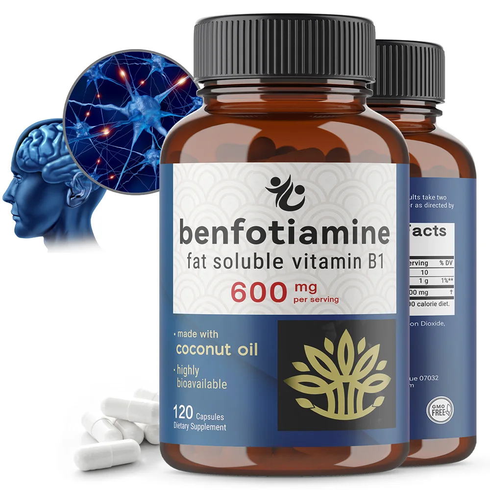 Benfotiamine 600mg per Serving, Fat-Soluble Vitamin B1 for Men & Women, Converted to Active Thiamine, Non-GMO, 120 Capsules