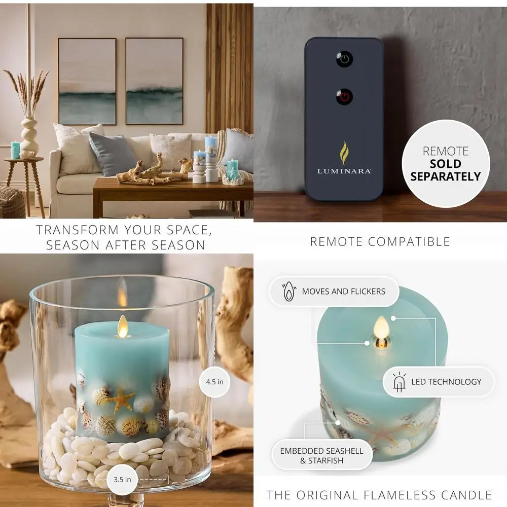 

Без запаха, 4,5-дюймовая светодиодная свеча из натурального воска с ракушками и морскими звездами, движущимся пламенем, функцией таймера