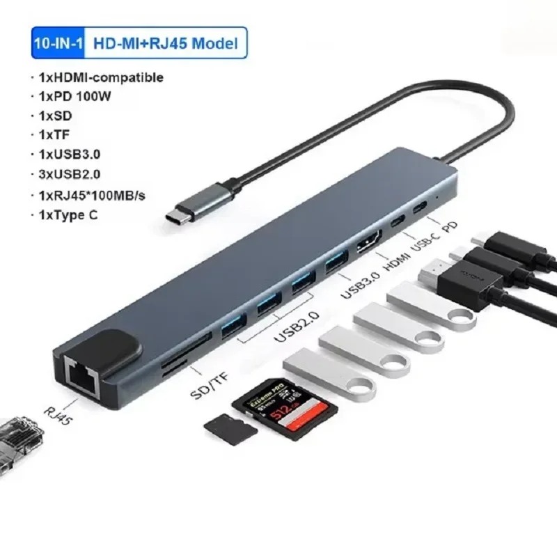 

ZLRLMHY for MacBook Pro Air 11-in-1 Type-c USB 3.0 Hub Laptop Docking Station Type C to 4K HDMI-Compatible VGA PD 100M Adapter