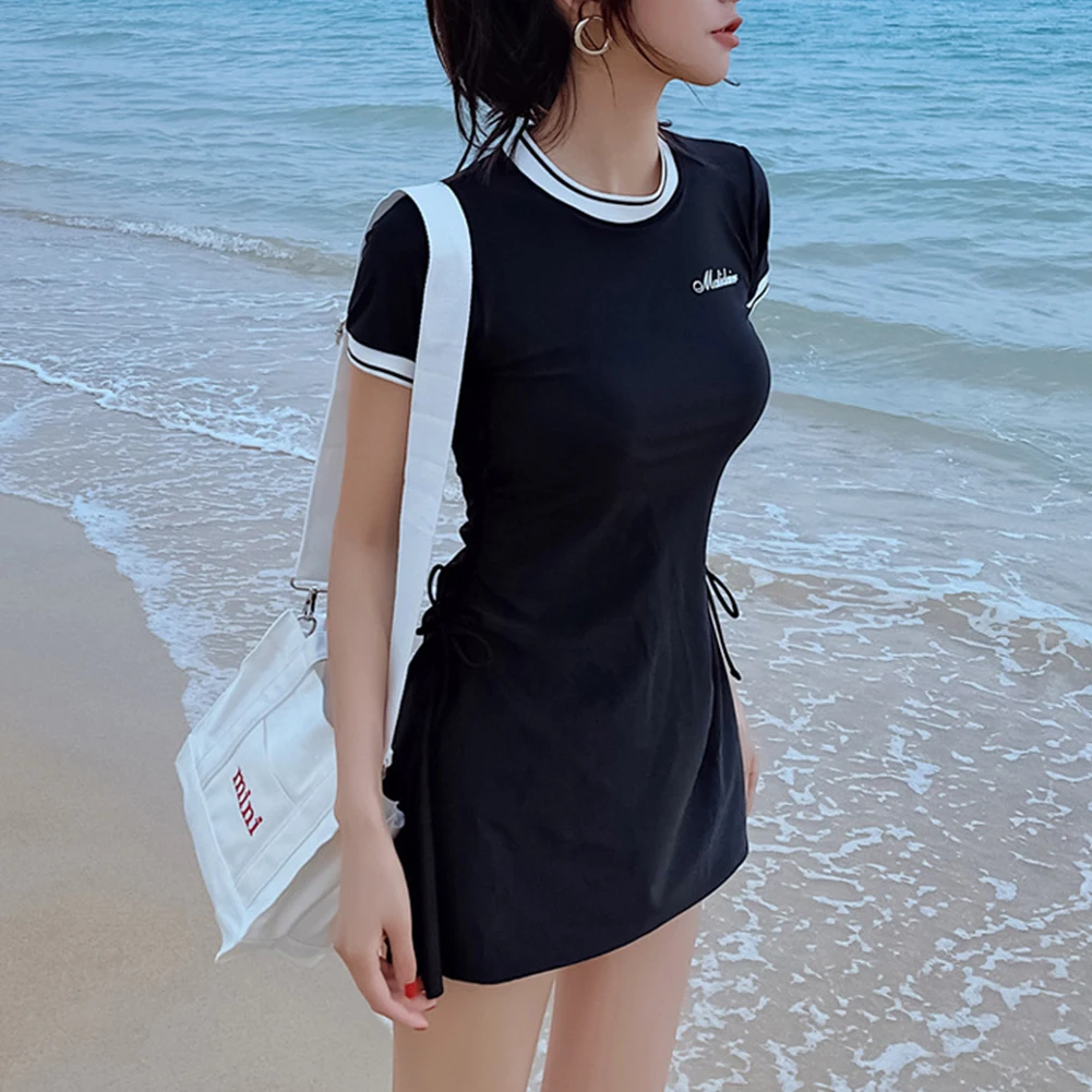 Professional Swimsuit One-Piece Skirt With Leggings Waist Side Drawstring Sports Swimsuit Hot Spring Pool Conservative Bikini