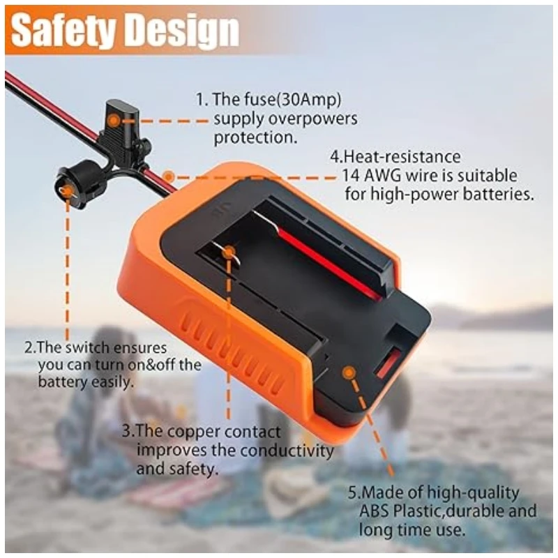 Power Wheels Adapter Battery Adapter For Black&Decker 36V-40V Battery 14AWG Wire With Fuse&Switch Power Convertor Dock Connector