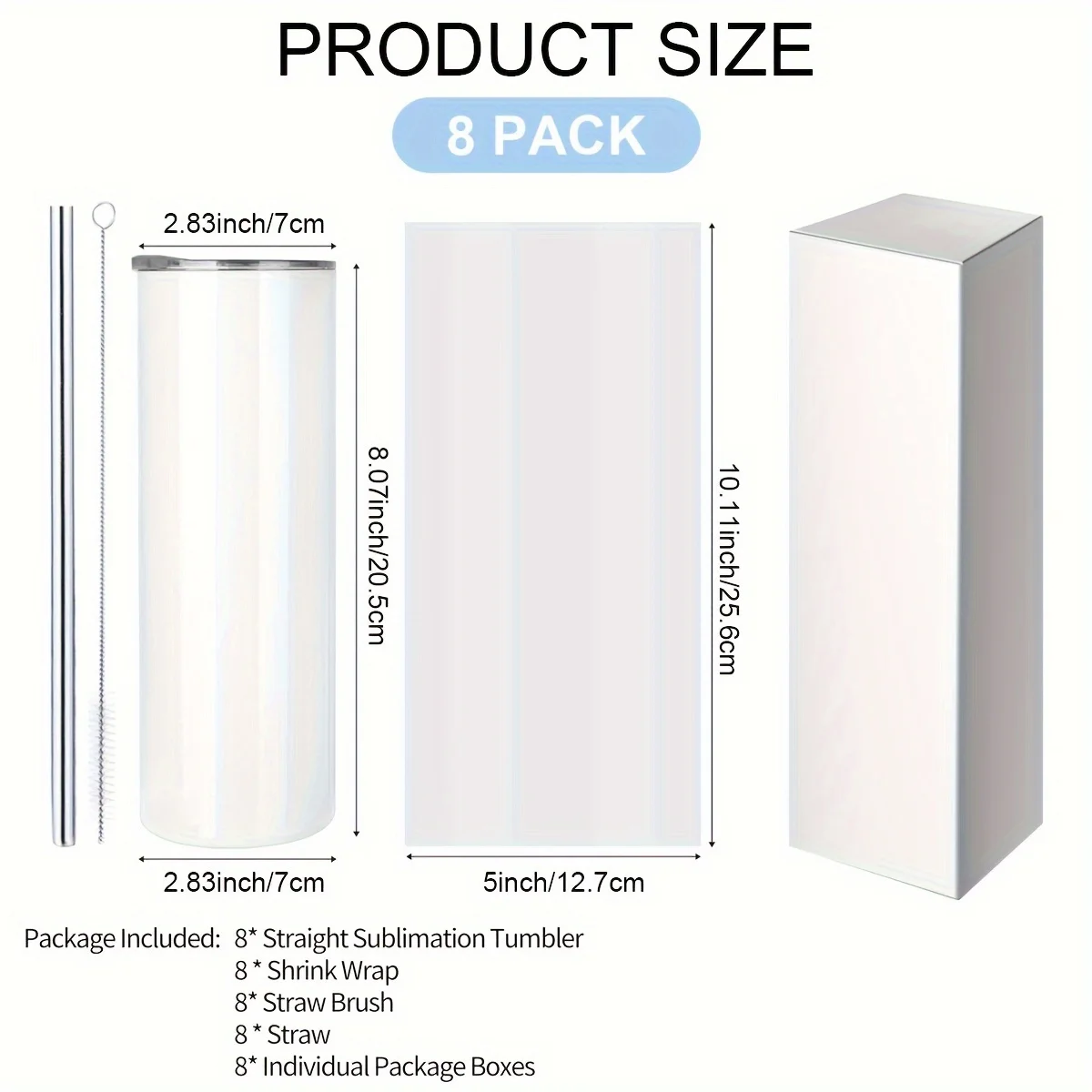 20oz Blank Sublimation Stainless Steel Tumbler – Insulated Double-Wall Drink Cup with Straw Lid & Cleaning Brush – Perfect for J view 6
