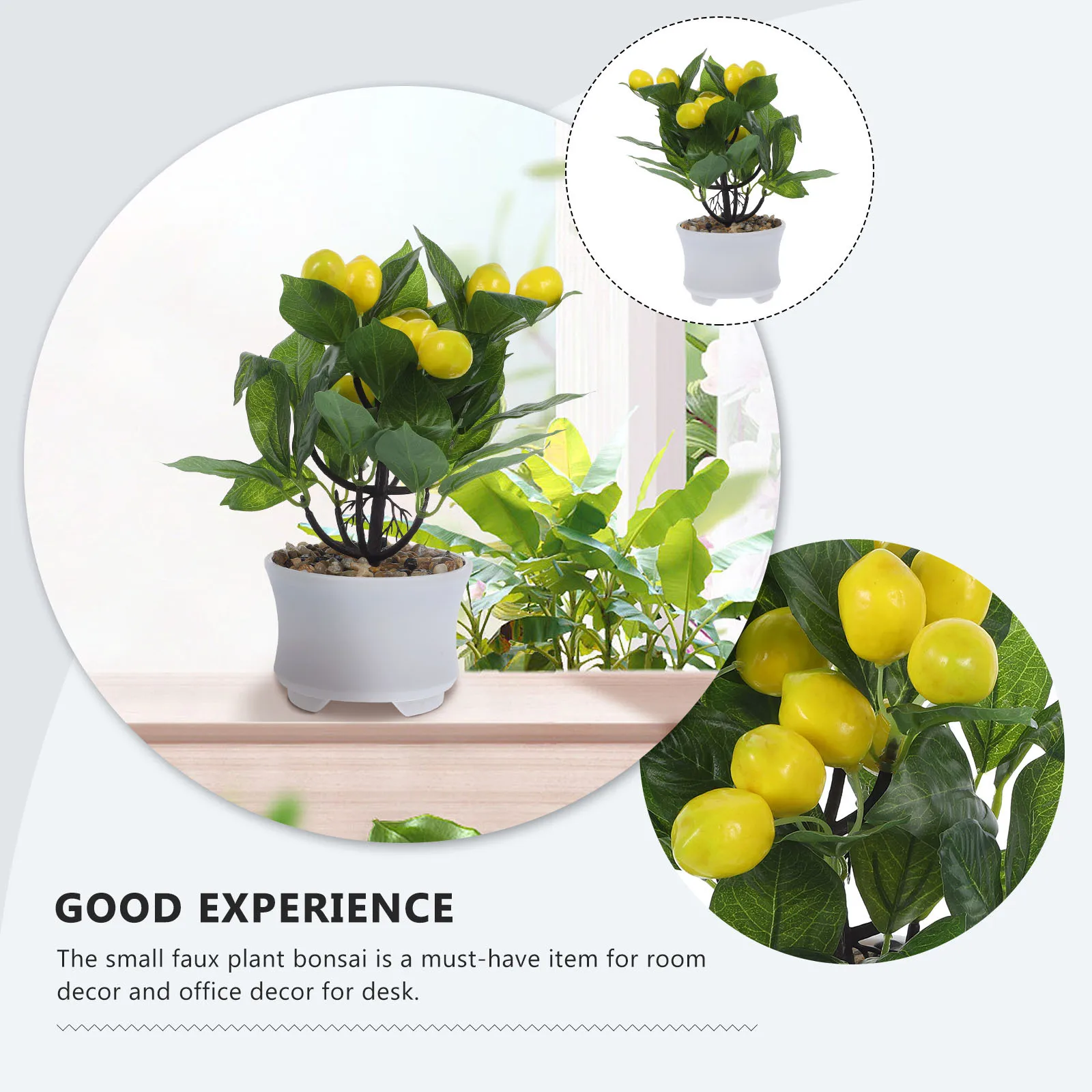 

Fake Lemon Tree Bonsai Simulation Potted Plant Realistic Small Indoor Decor for Desk Home Office Hotel Restaurant Photography