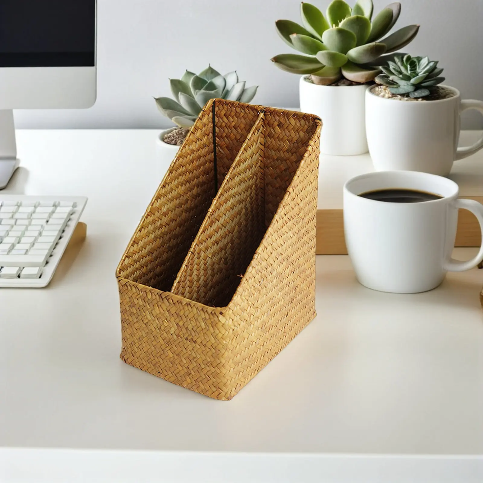 

Настольный органайзер для документов из высокопрочной плетеной соломы: подставка для книг, корзина для хранения для офиса, дома, кабинета, библиотеки