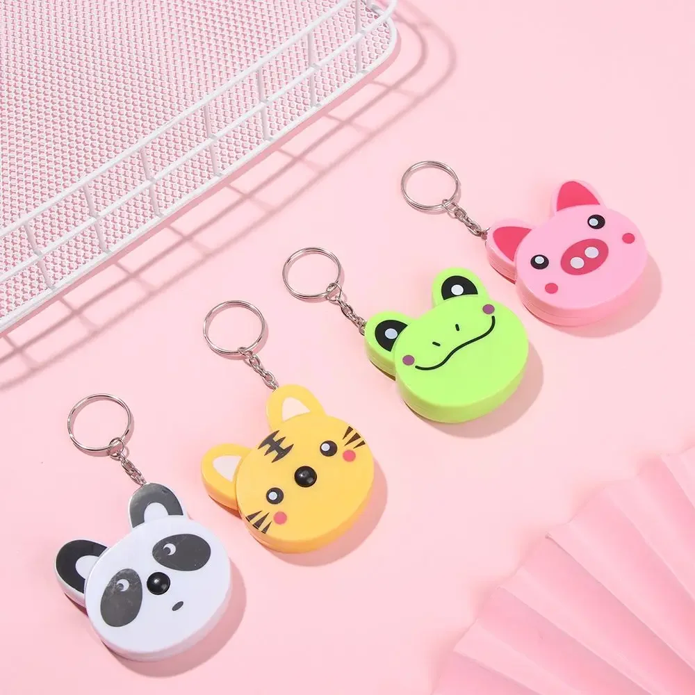 1m Long Cartoon Animal Tape Measure Sewing Measure Ruler Tiger Panda Frog Piggy Automatic Stretch Soft Ruler With Keychain