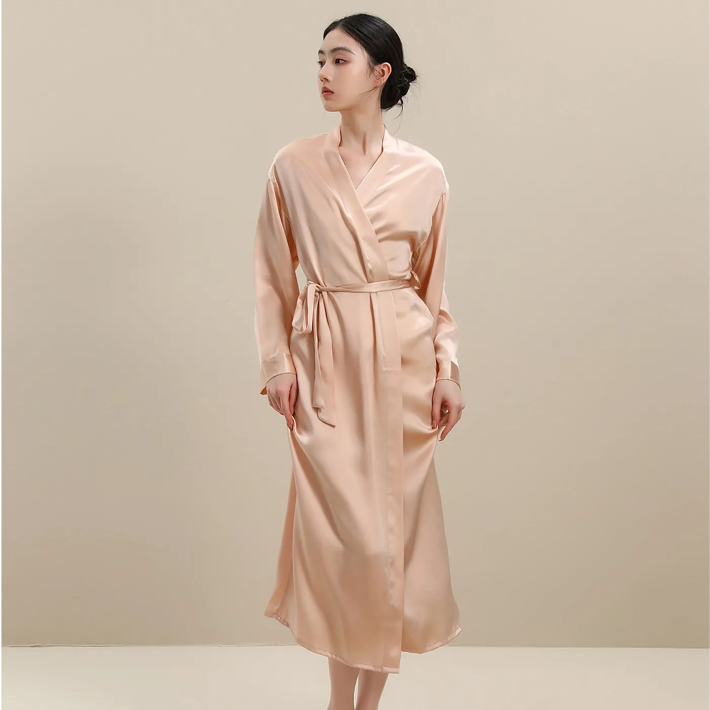 Women 100% Mulberry Silk Long Robe Full Sleeve Wrap Kimono Bathrobe Maxi Belted Luxury Bridal Morning Gown Solid Loungewear PJs