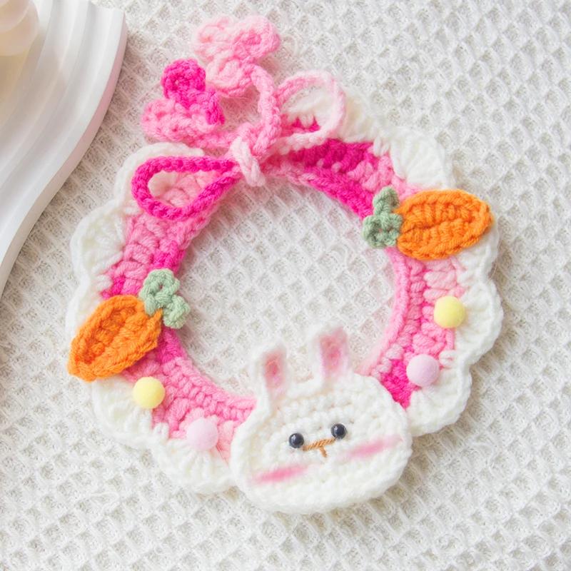 طوق منسوج يدويًا للحيوانات الأليفة، قلادة لطيفة منسوجة على شكل قطة، ياقة عنق للقطط، زينة مريلة للكلاب الصغيرة