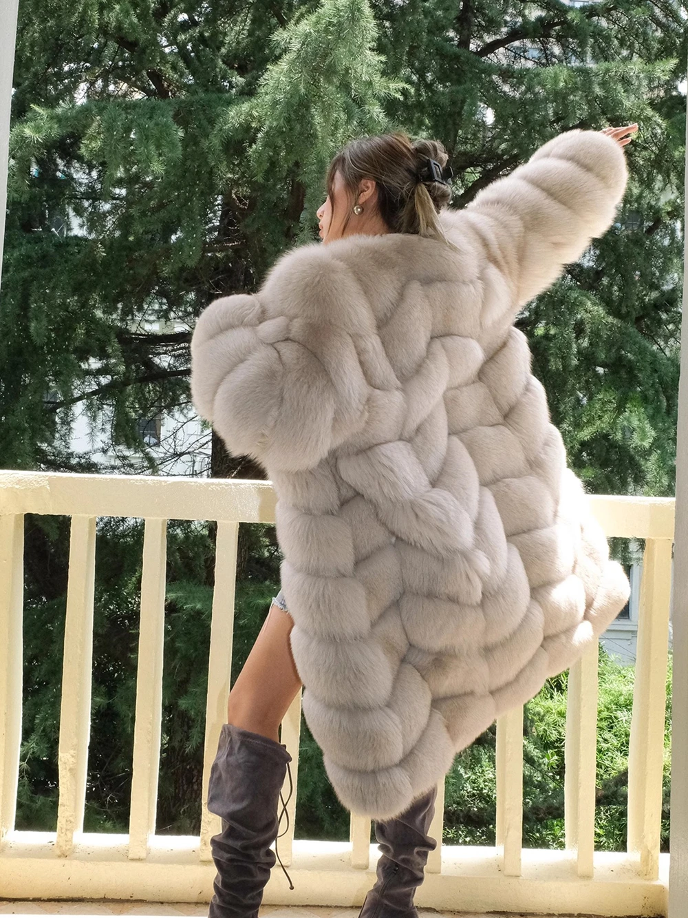 Fox Fur Coat Women With Fur Collar Luxury Long Sleeves Plus Size Vest Genuine Thick Fox Fur Jacket Cropped  For Girls Winter