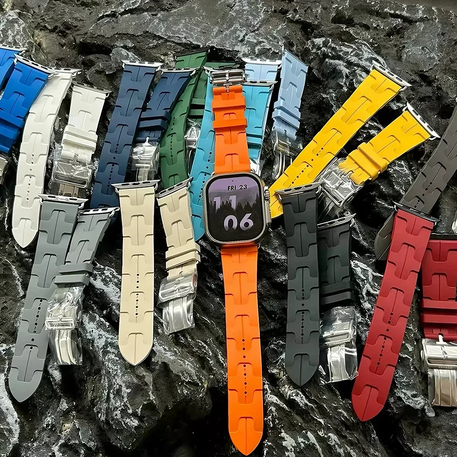 Kilim Deployment Buckle Band For Apple Watch Ultra SE S11/10/9/8/7 Fluoroelastomer Strap 40/41/42/44/45/46/49mm Sport Bracelet