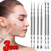 Stainless Steel Blemish Acne Needle Set 3Pcs Pimple Squeezing Extractor Professional Tools Spot Cleansing Skin Care Beauty Tools