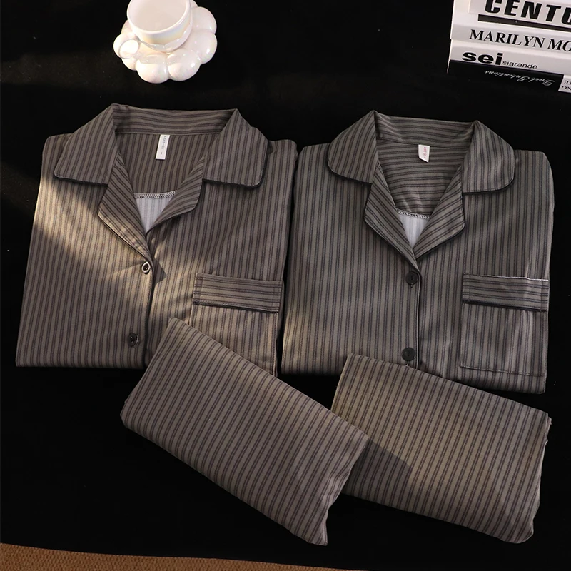 2025 New Stripe Couple Sleepwear Cotton Long Sleeve Men's Home Clothes Set Spring Autumn Simple Style Comfortable Home Life