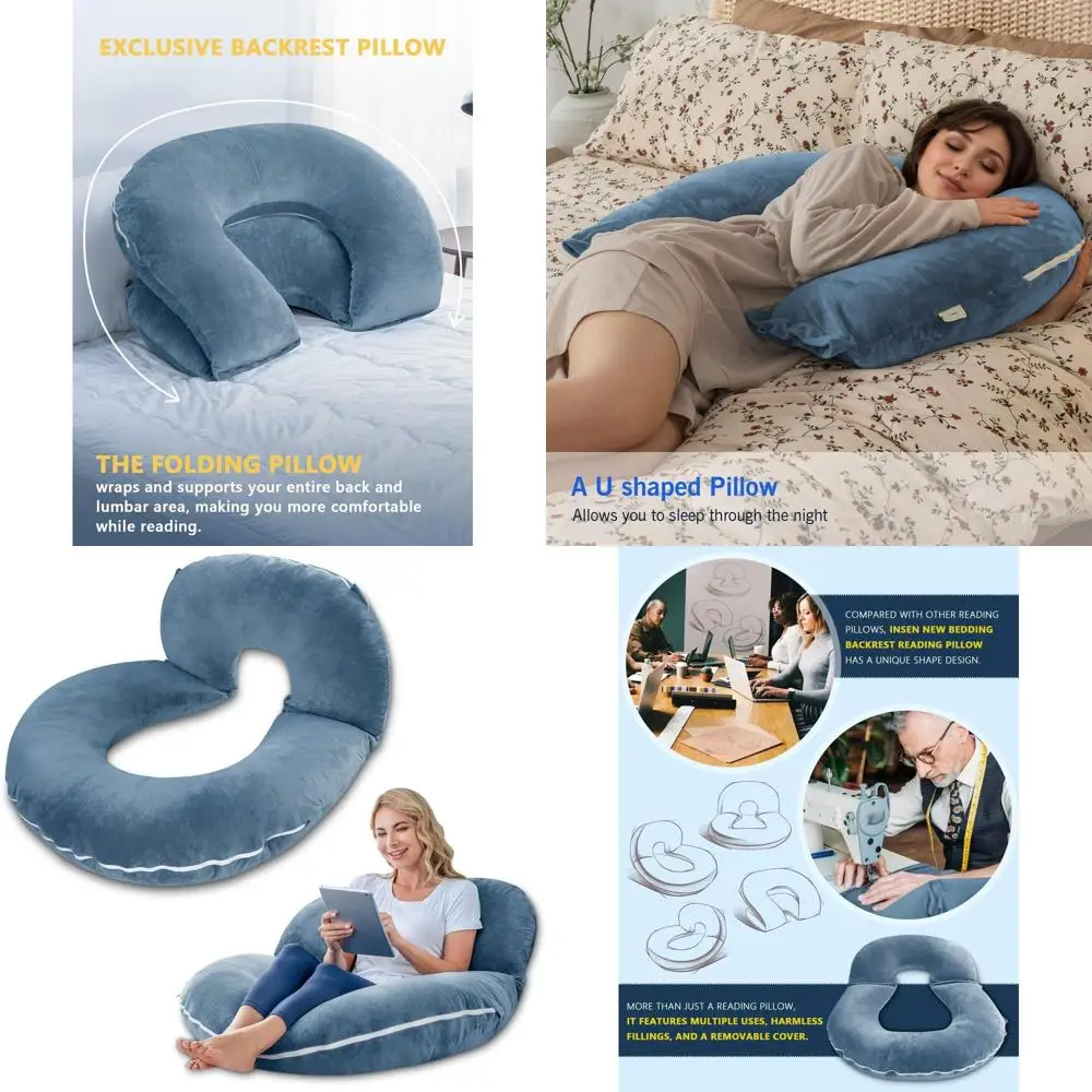 

Bed Reading Pillow - Ergonomic Support for Comfortable Reading, Ideal for Nurses, Moms and Kids, Blue