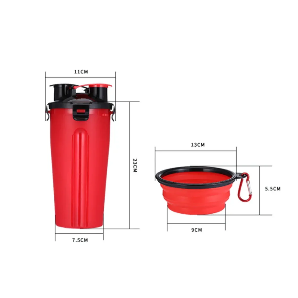 Portable 2 in 1 Pet Folding Water Bottle Food Container With Folding Silicone Pet Bowl Outdoor Travel Dog Cat Feeder Cup Bowl