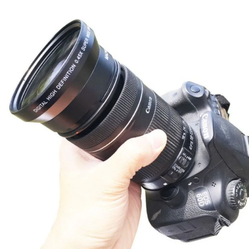 72mm 67mm 62mm Convertitore obiettivo grandangolare di alta qualità Adattatore 0,43X Lenti digitali Deluxe ad altissima risoluzione per fotocamera DSLR