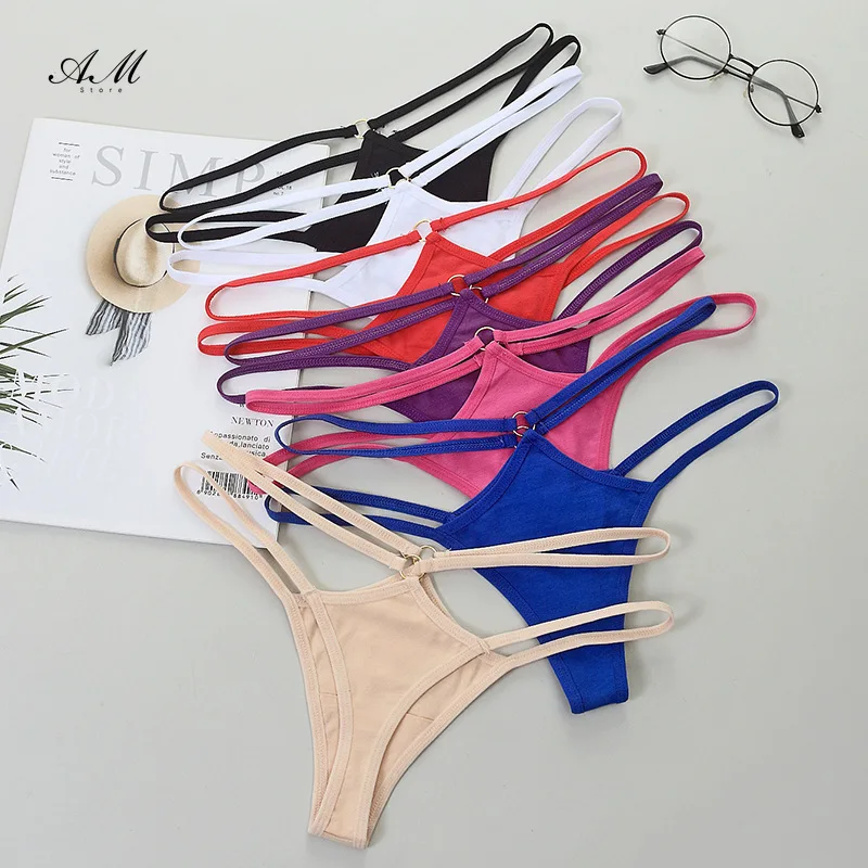 Thin Strap Hollow Panties Women Sexy G-String Soft Lingerie Low Rise Thong Breathable Female Underwear Solid Color Briefs