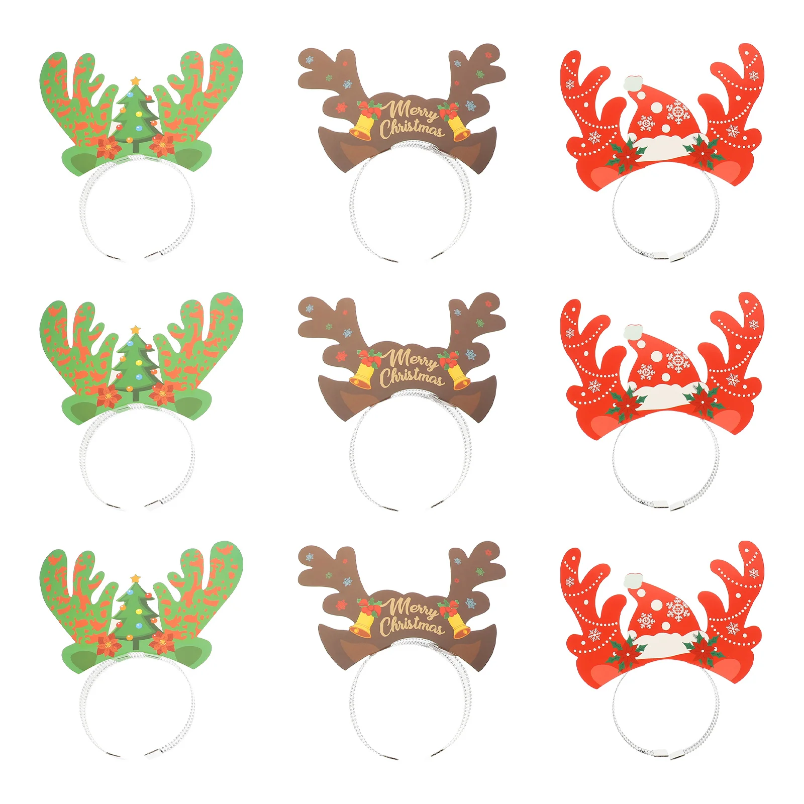 

9pcs Reindeer Antlers Headband Christmas Decor Holiday Paper Hair Hoop Headdress Costume Party Accessories Girls Families