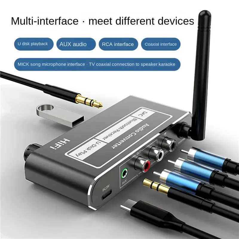 AS95 2X Wireless Bluetooth 5.2 DAC Converter Audio Receiver Coaxial to 3.5mm Aux Adapter with Mic U Disk Play