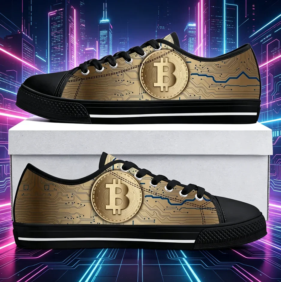 Bitcoin All-over Print Low Top Canvas Shoes Unisex Street Style Breathable Non-Slip Custom Sneakers