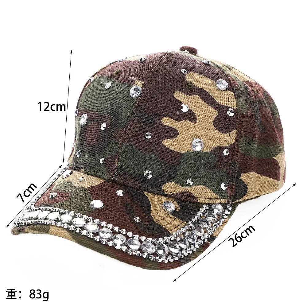 Camouflage Baseball Cap With Rhinestone Decor Military Green Snapback Peaked Hat Y2K Casual Dad Trucker Sunscreen Caps 2