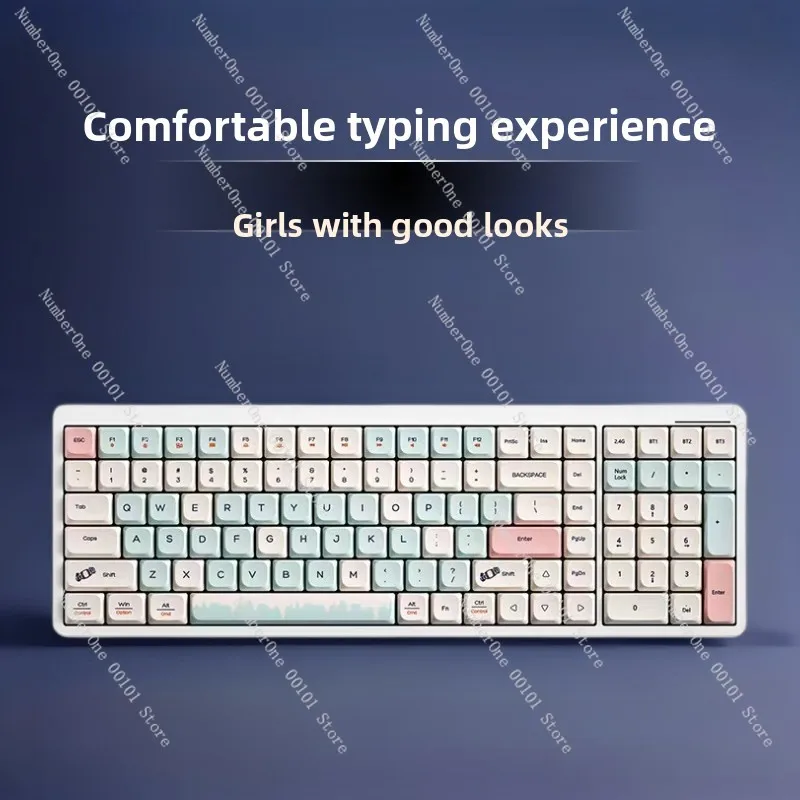 105 Key Wireless Mechanical Keyboard for Girls, Low Profile Bluetooth Computer Keyboard with Quiet Clicky Feel for Office