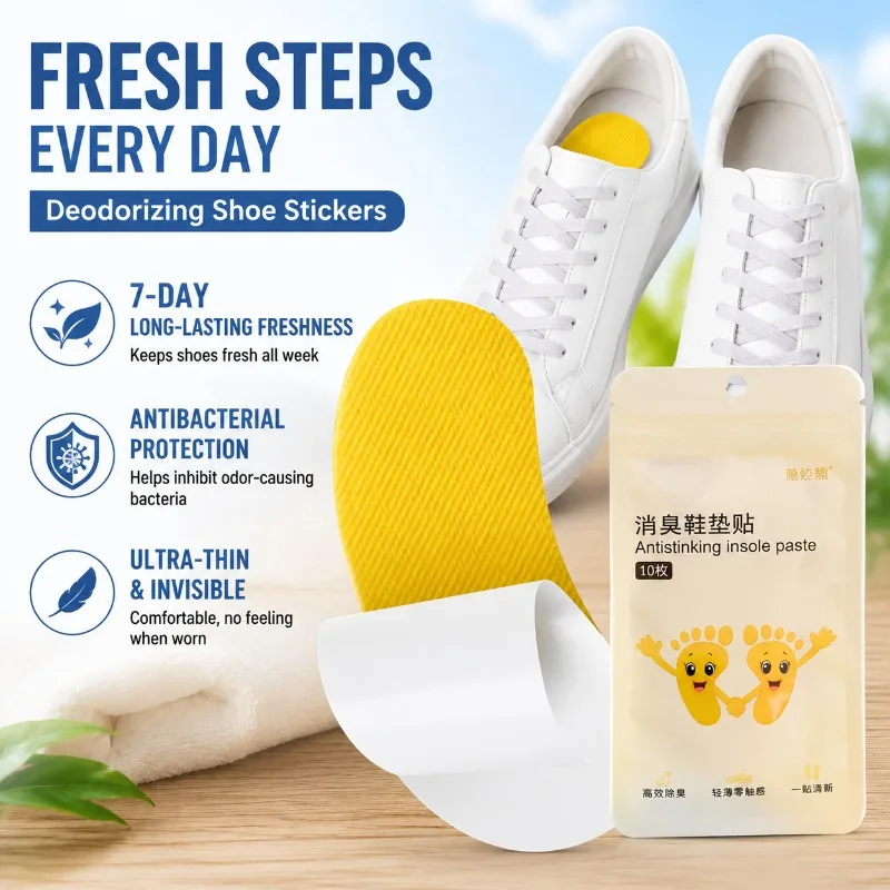 Deodorizing Shoe Stickers, Ultra-Thin Invisible Odor Remover Patches, Long-Lasting 7-Day Freshness, Antibacterial Non-Woven