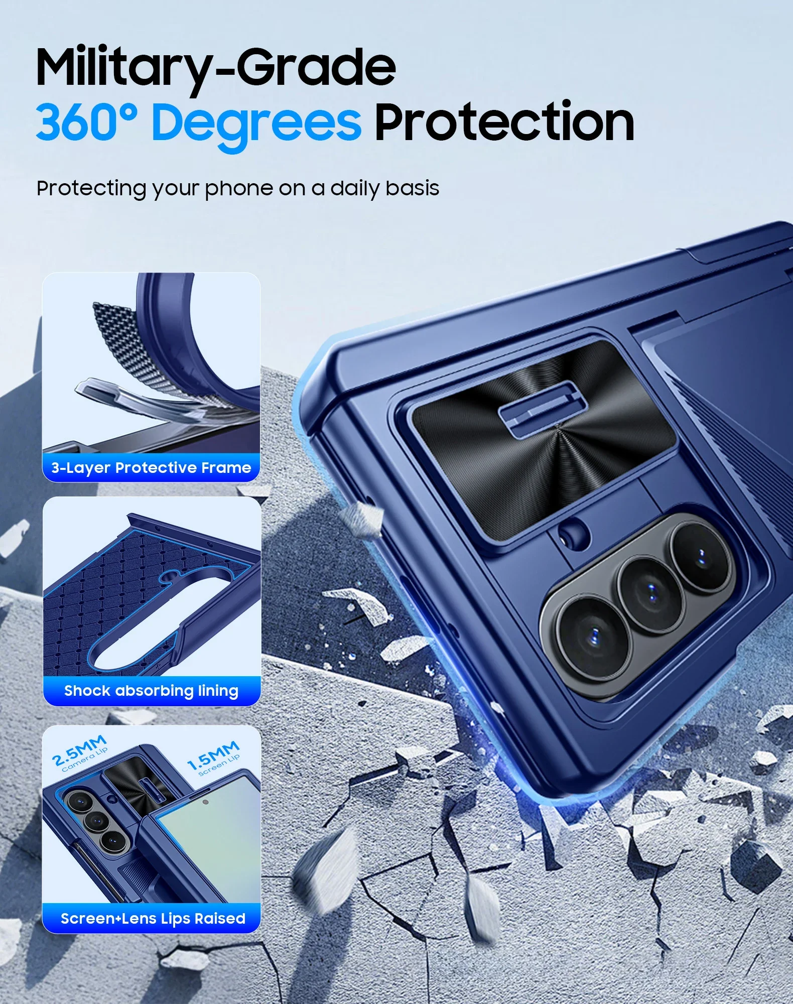 Regali di Halloween, porta carte RFID, staffa nascosta, cover per fotocamera, custodia antiurto per Samsung Galaxy Z Fold 7-Blue