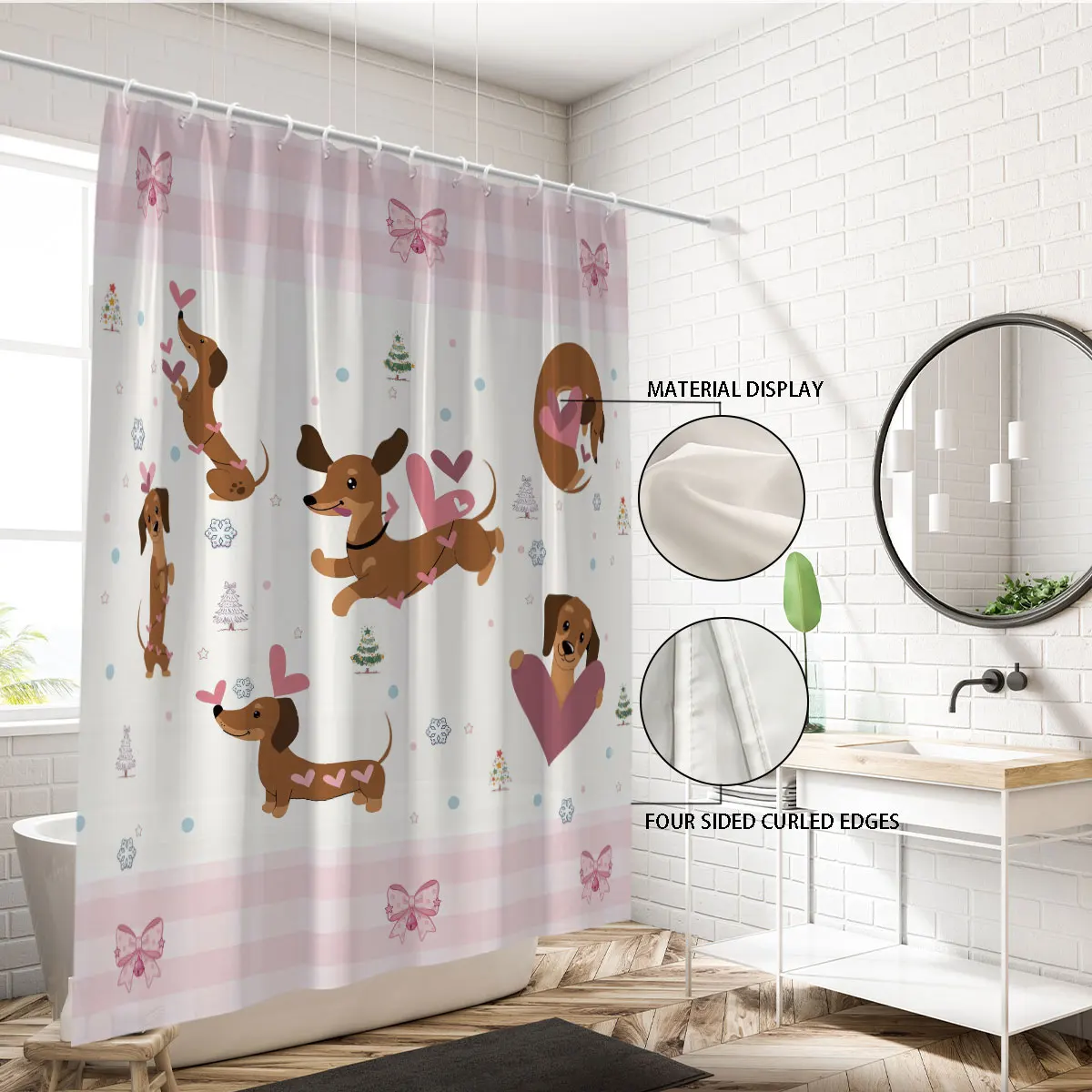 

1 шт., розовая колбаса на день Святого Валентина, собака, бант, принт, водонепроницаемая занавеска для душа, перегородка, подвесная занавеска с 12 крючками