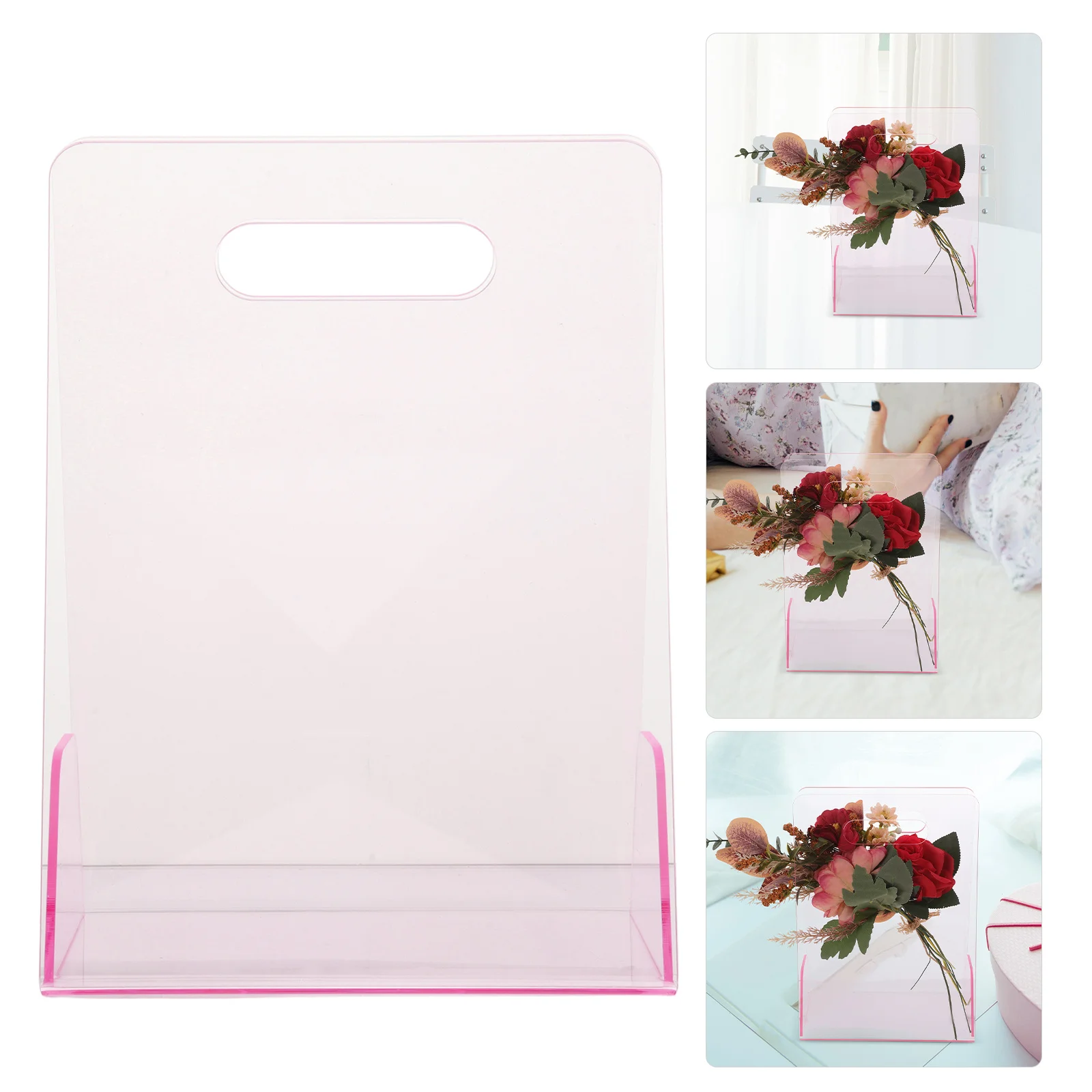 

Clear Acrylic Flower Hand-Held Vase Portable Transparent Box for Floral Arrangement Wedding Bridesmaids Decorative Use