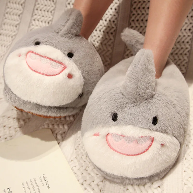 4 Style Anime Plush Slippers Indoor Warm Winter Fullcovered Cartoon Bunny Rabbit Shark Bee Duck Shoes Home Women Slipper