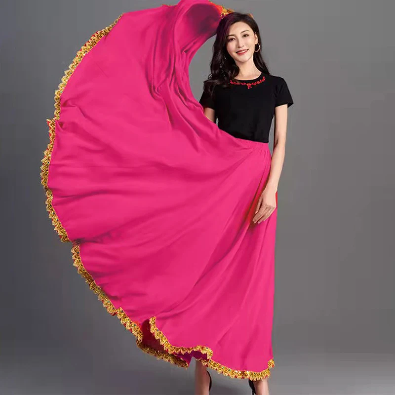 Damen-Tanzrock, 720-Grad-Design, einfarbig, für spanische Flamenco-Tänze, mit großem Schwung, hoher Taille, langer Rock, Kostüm für mexikanische Tänzerinnen. – Detail 6