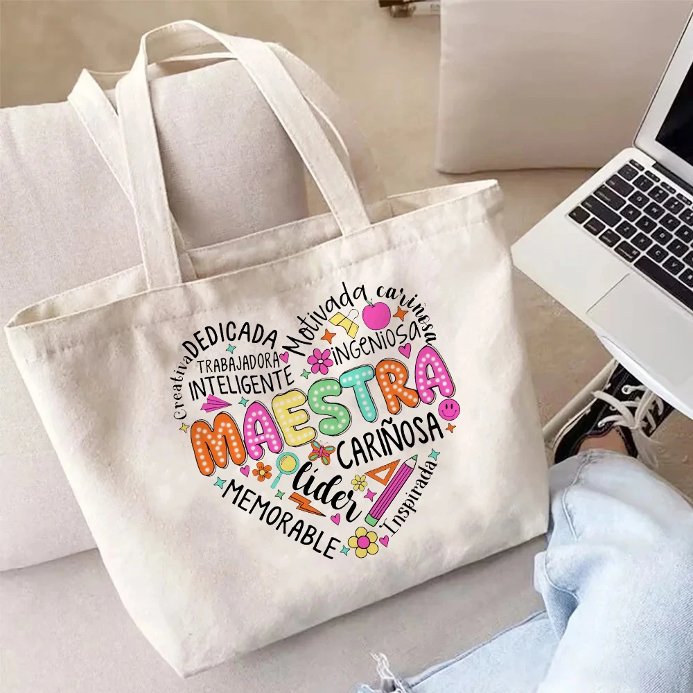 

Spanish Teacher Pattern Print Tote Bag Large Capacity Travel Shower Handbag Portable Zipper Pouches Commuting To Work Handbags