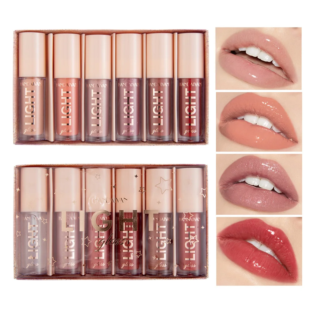 6Pcs/Box High Shine Lip Gloss Set Makeup Wet Diamond Shimmer Lipgloss Tint Waterproof Liquid Lipstick Moisturizer Cosmetics Kit