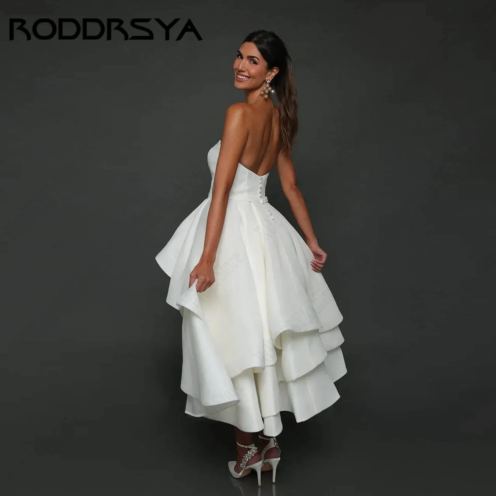 RODDRSYA Strapless Civil Wedding Dress A-line Tiered Ruffle Skirt Bridal Party Gowns Backless White vestidos de novia Customized