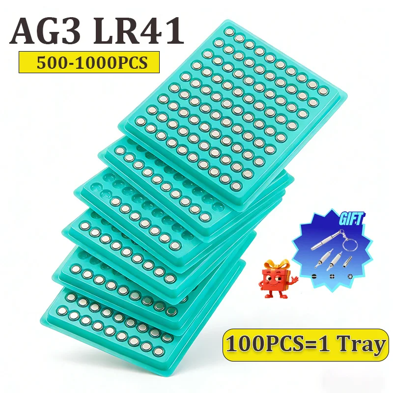 AG3 LR41 Coin Alkaline Battery 1.55V Button Batteries SR41 192 CX41 392 L736 384 SR41SW Calculators Watch Bulk Tray Button Cell