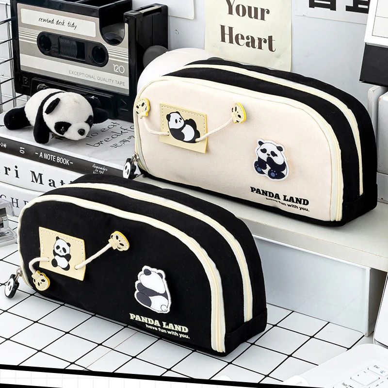 1 borsa per matite panda kawaii, borsa per cancelleria per ragazzi e ragazze, grande capacità, 2 scomparti, stat per ufficio per studenti delle