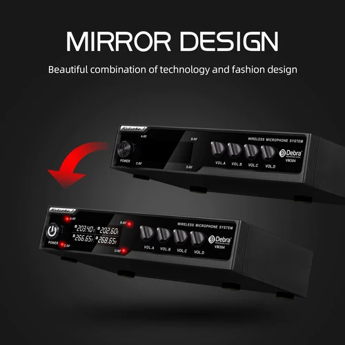 Imagen 2 del producto Debra-Sistema de micrófono inalámbrico VM304 de 4 canales, conjunto de micrófono de mano, rango de 80m, adecuado para karaoke, iglesia, fiestas