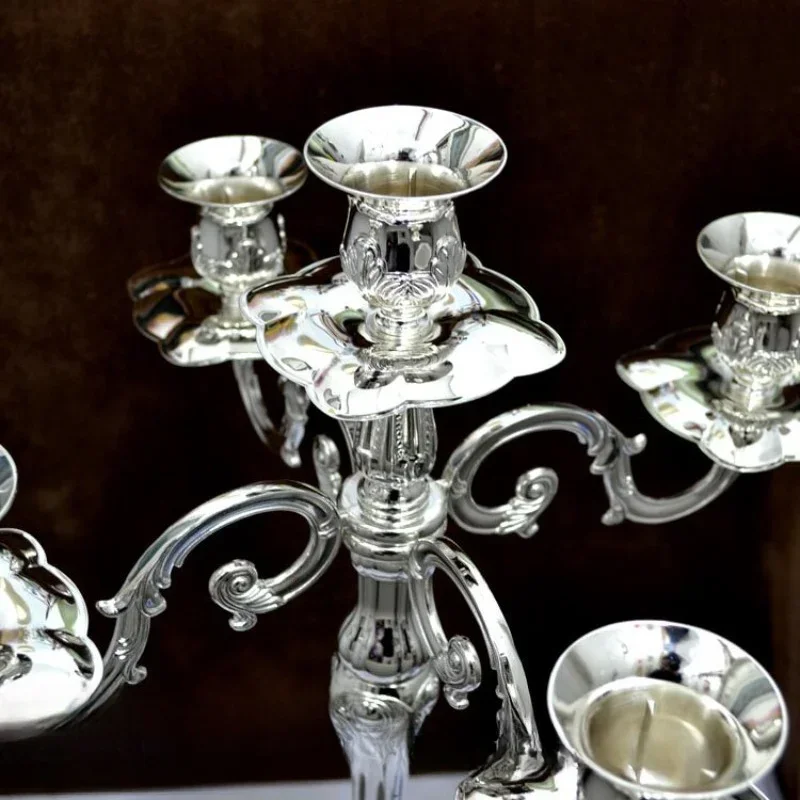 Premium silver-plated heightened five-headed candlestick, European classical candlestick floor-to-ceiling candlestick, candlelig
