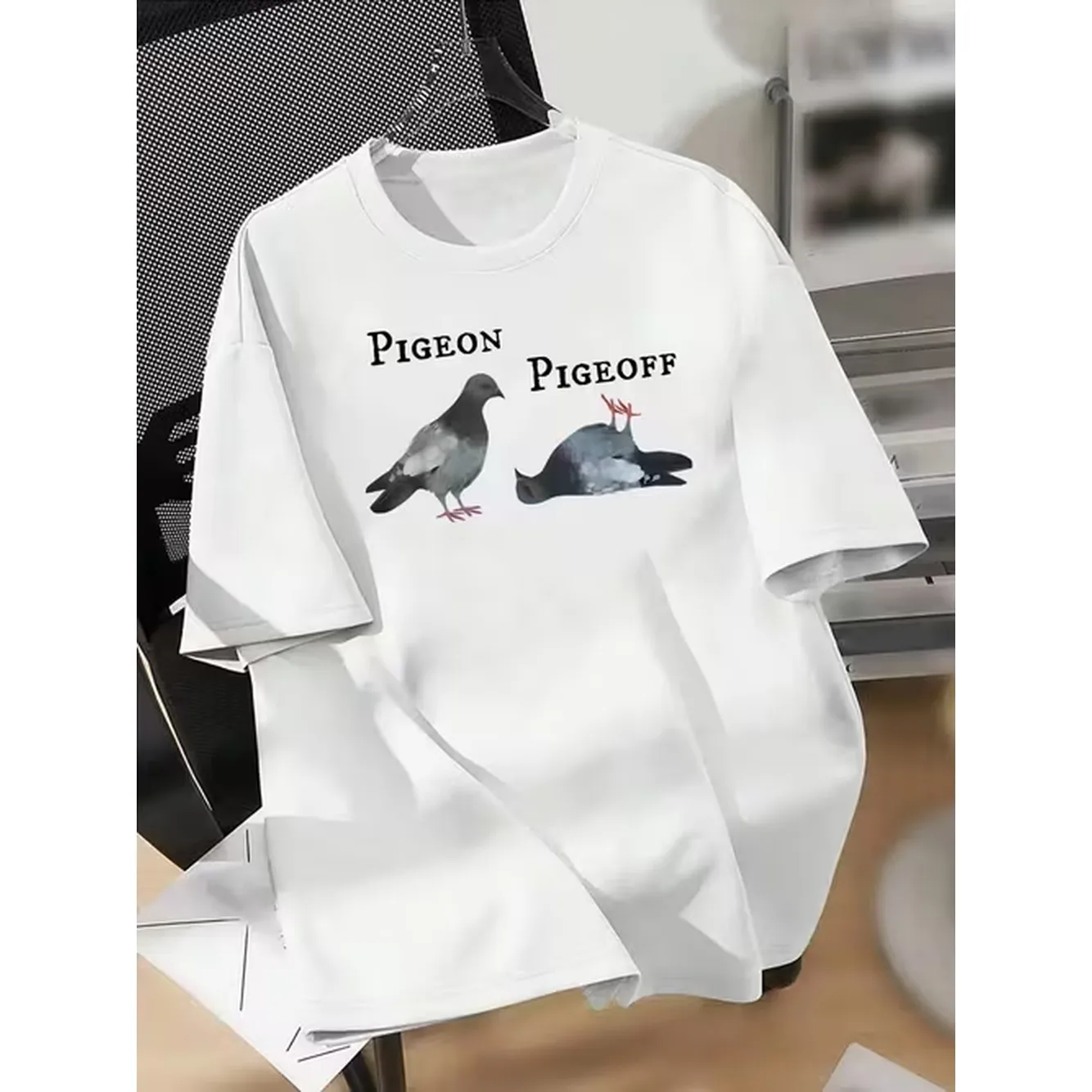 Pigeon State Dual Graffiti American Trendy Brand Design Sense Letter Pattern Short Sleeve T Shirt Unisex Couple Clothes