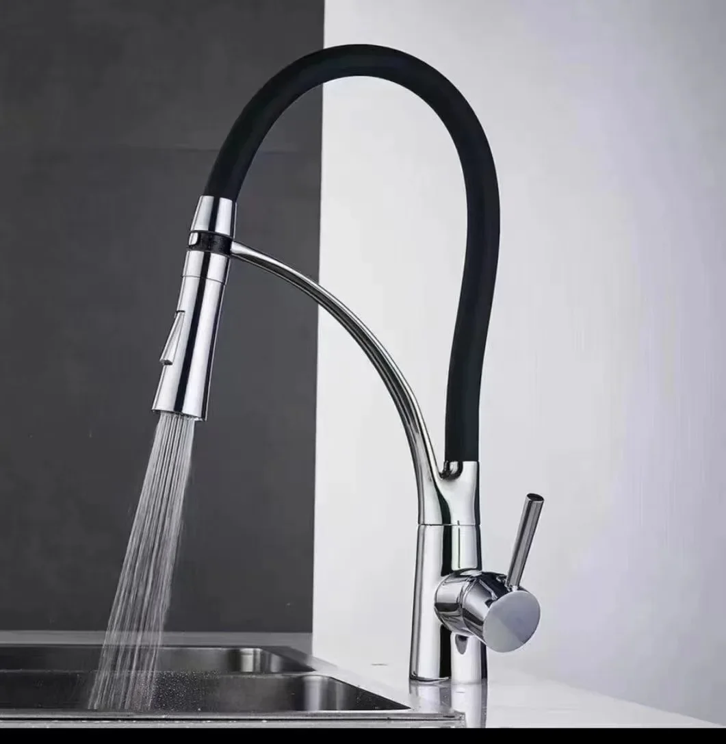Rotation Pull Down Stream Sprayer Taps Hot Cold Water Tap One Handle Kitchen Tap Brushed Nickel Rubber Kitchen Faucet Mixer Tap