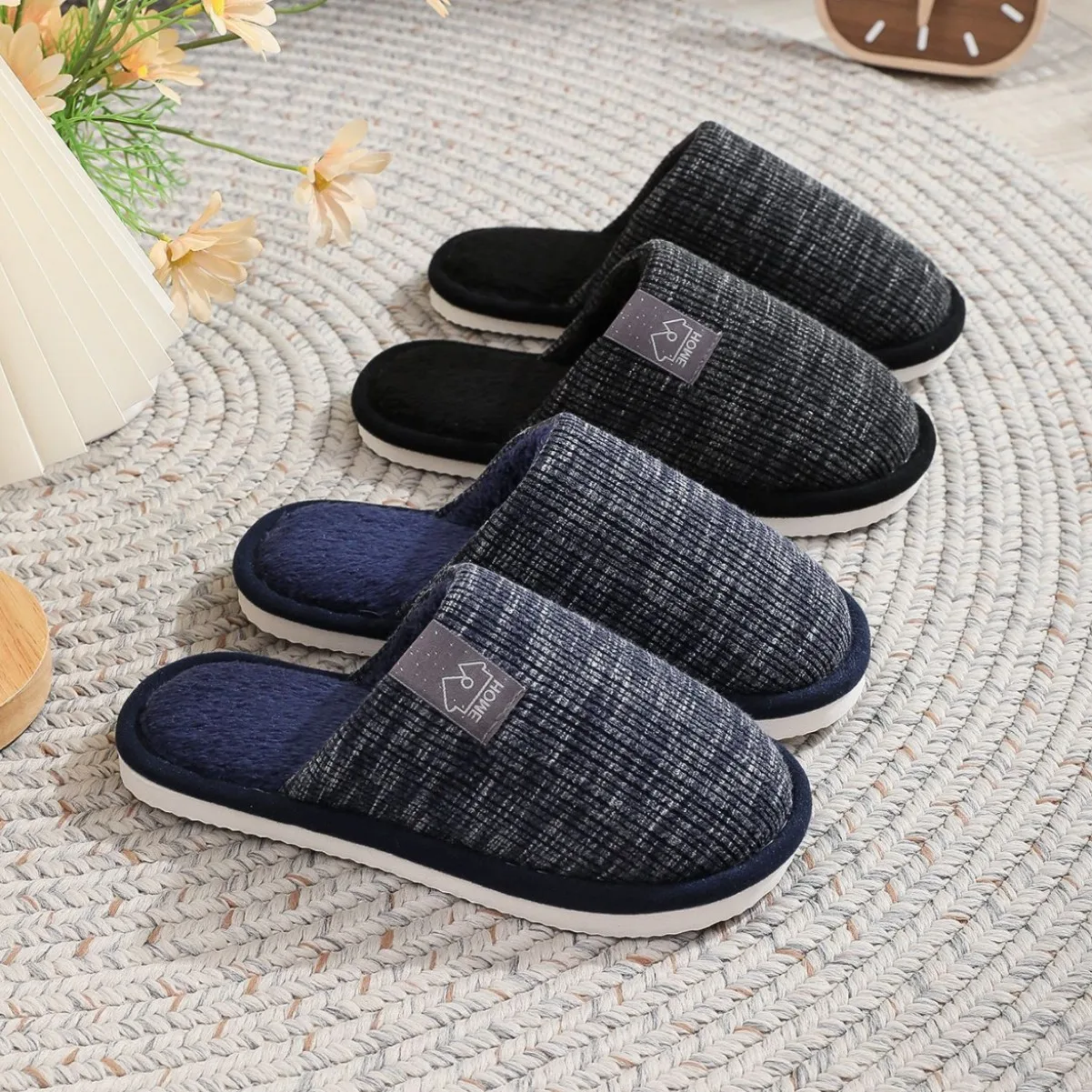Winter Men Indoor Slippers House Home Warm Non Slip Plush Soft Slippers Comfy Fluffy Floor Male Casual Flat Shoes Zapatos Hombre