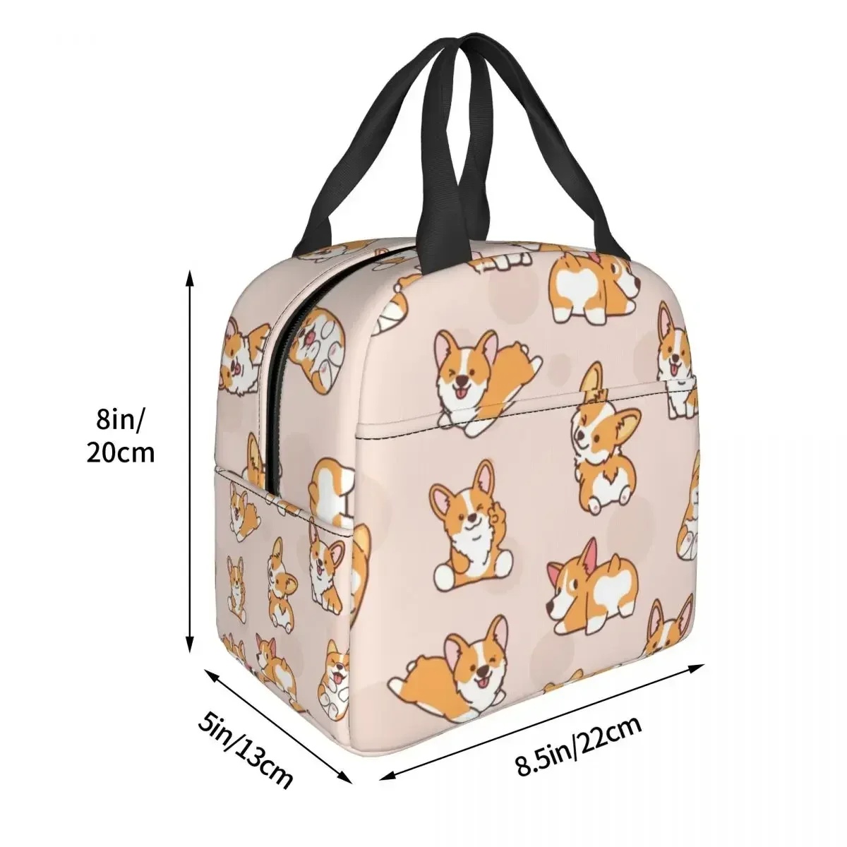 Corgi Puppy Fun Insulated Lunch Bags Portable Picnic Bags Thermal Cooler Lunch Box Lunch Tote for Woman Work Children School