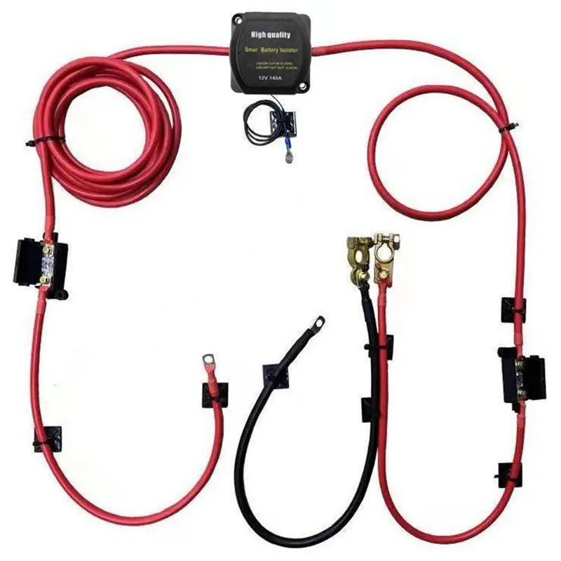 Split Relay Kit 6Mtr 12V Automatic Dual Battery Isolator Kit 140AMP Voltage Sense Relay VSR For RV Truck ATV