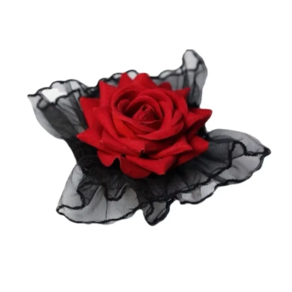 New Red Rose Lace Wristbands Ruffled Lolita Flower Wrist Cuffs Black Elastic Band Gothic Cosplay Bracelets Wrist Accessories