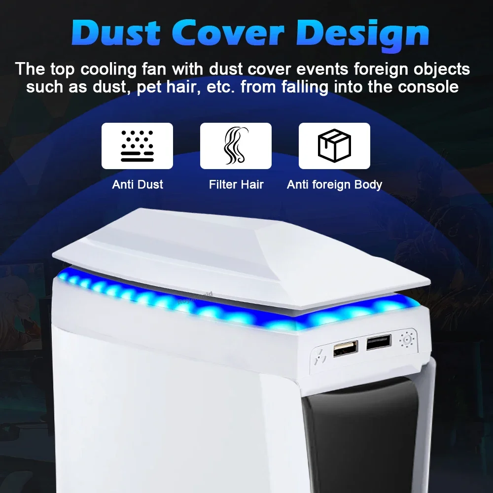 NEW Top Cooling Fan For PS5 Slim With RGB LED Light Game Host Radiator Top Dust-proof Heat Dissipation Fan for PS5 Slim Console