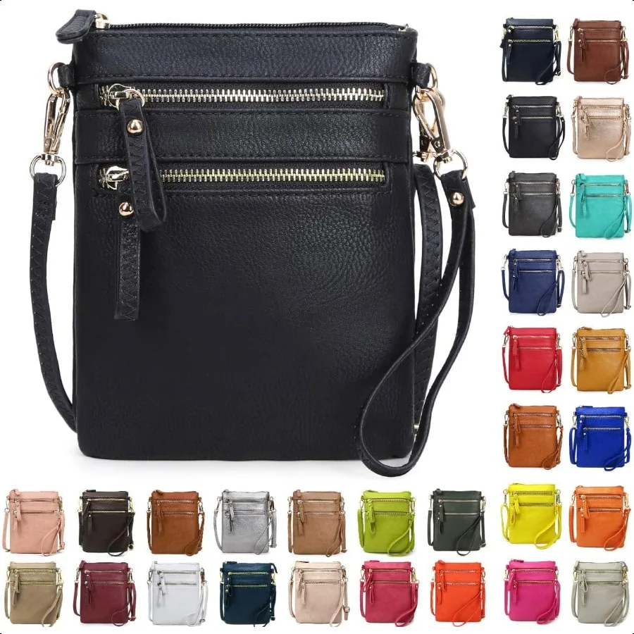 

Solene Small Crossbody Bag for Women Multi Zip Pockets with Detachable Wristlet Lightweight Travel Purse Cell Phone Pouch