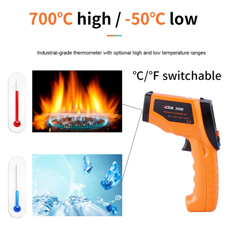 Ruoshui 306b Rts Ir Temperatuurpistool Niet-Contact -50 Tot 700 Graden Industriële Temperatuurtester