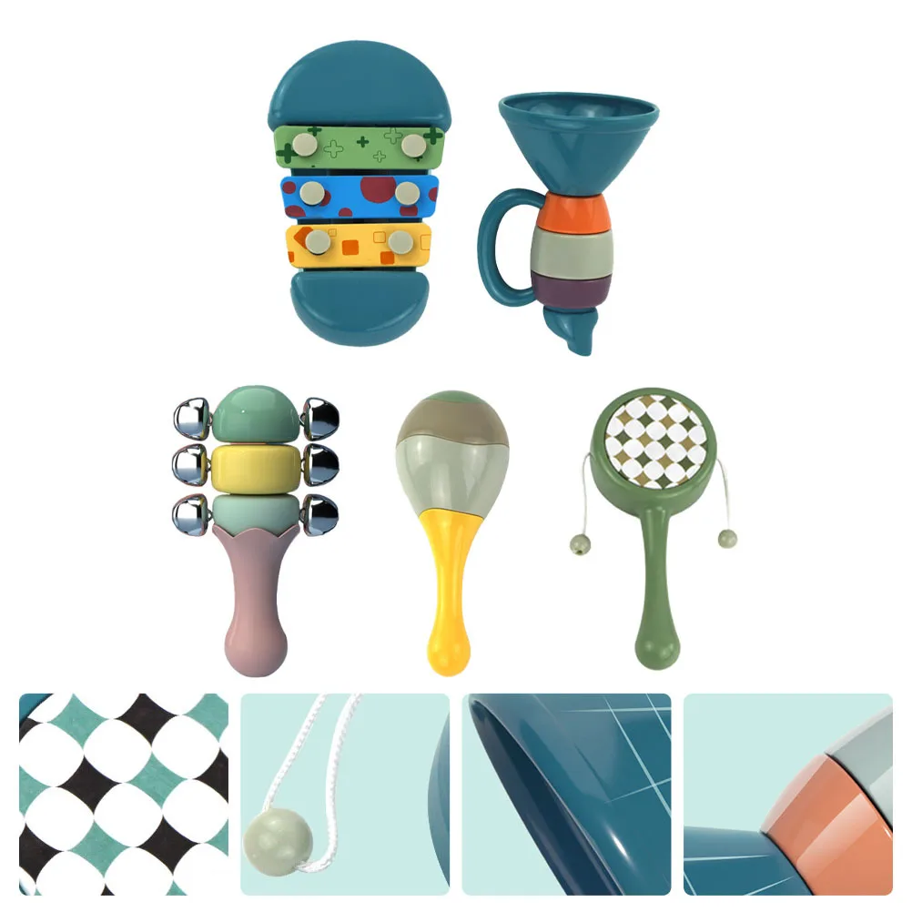 1 مجموعة جرس فهم عضاضة ملونة الرضع التعليمية المبكرة الموسيقى حشرجة الموت المحمولة اللعب استحمام الطفل هدية #1