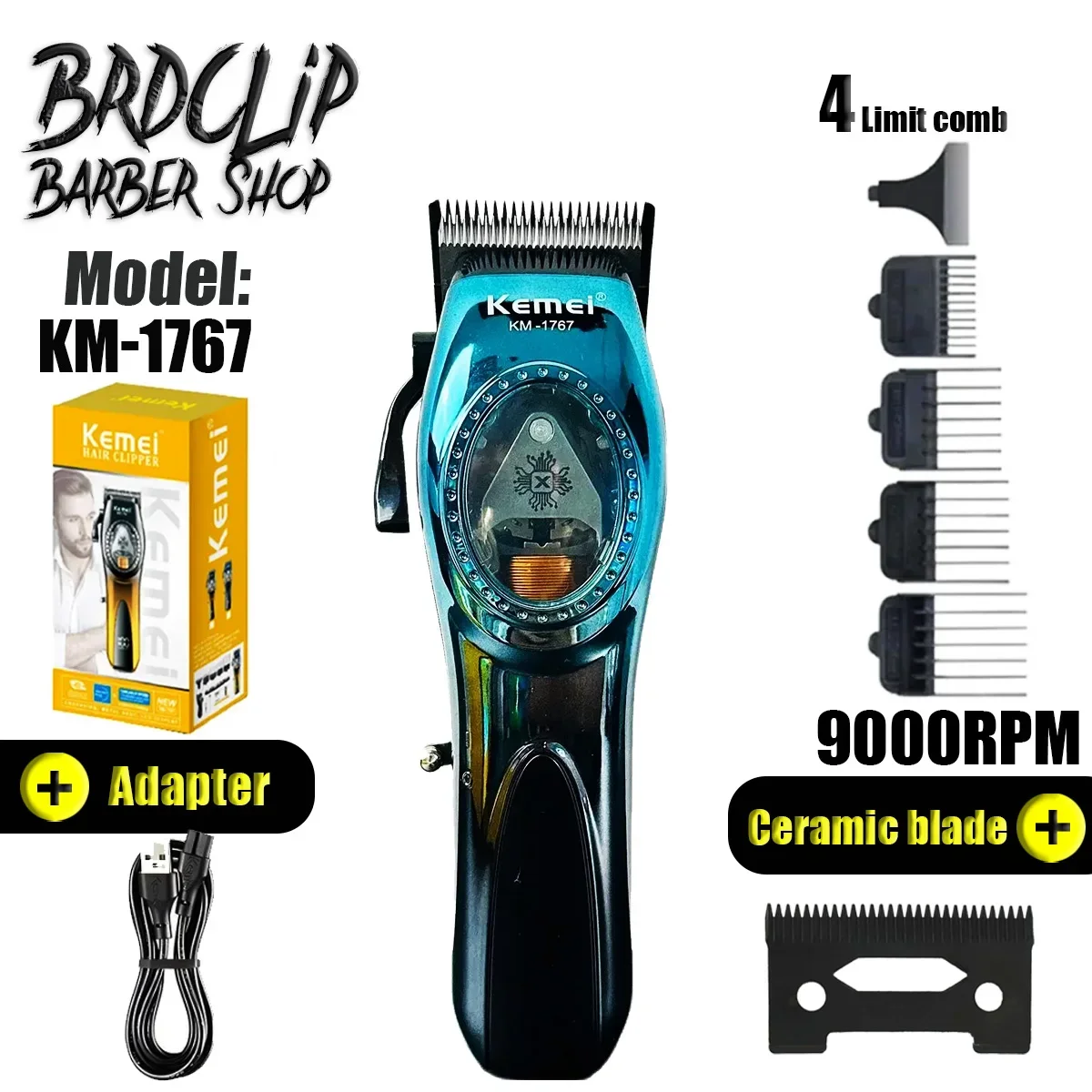 

2024 New Professional Hair Clipper 9000RPM KM1767 Magnetic Motor Barber Cutting Machine DLC Ceramic Blade Salon Oil Head Trimmer